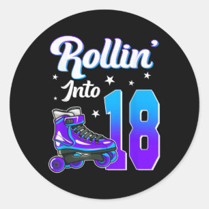 Rollin Into 18 Roller Skating Theme Birthday 18th Classic Round Sticker