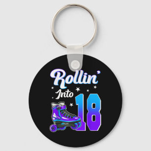 Rollin Into 18 Roller Skating Theme Birthday 18th Keychain