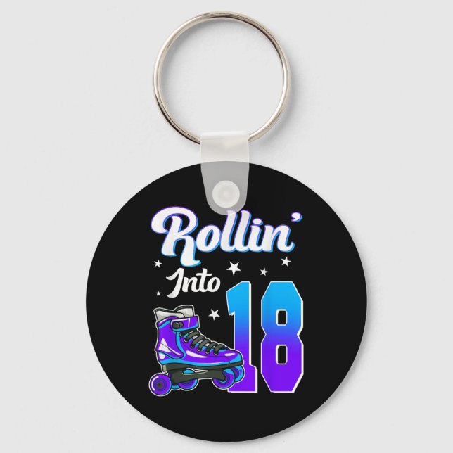 Rollin Into 18 Roller Skating Theme Birthday 18th  Keychain (Front)