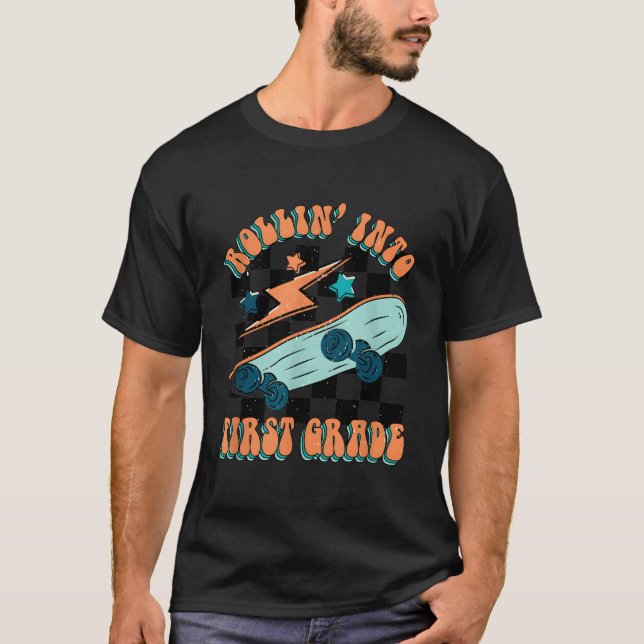 Rollin' Into 1St Grade Back To School Skateboard S T-Shirt (Front)