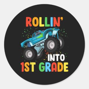 Rollin' Into 1st Grade Monster Truck 100th Day Of  Classic Round Sticker