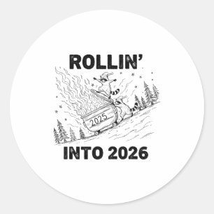 Rollin’ Into 2026 Dumpster Fire New Year Party Fun Classic Round Sticker