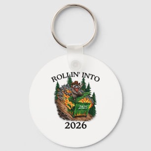 Rollin’ Into 2026 Dumpster Fire New Year Party Fun Keychain