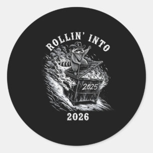 Rollin' Into 2026 Funny Cowboy Raccoon Happy New Y Classic Round Sticker