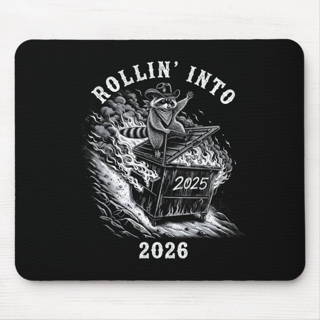 Rollin' Into 2026 Funny Cowboy Raccoon Happy New Y Mouse Pad (Front)