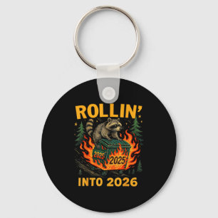 Rollin’ Into 2026 Funny Raccoon Dumpster Fire  Keychain