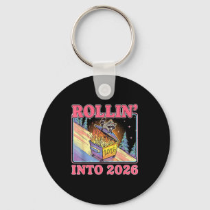Rollin' Into 2026 Funny Raccoon Meme Happy New Yea Keychain