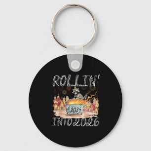 Rollin' Into 2026 Happy New Year Raccoon Men Women Keychain