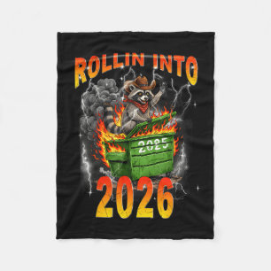 Rollin Into 2026 New Year 2026 Raccoon Cowboy Vint Fleece Blanket