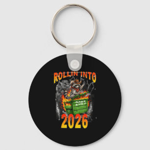 Rollin Into 2026 New Year 2026 Raccoon Cowboy Vint Keychain