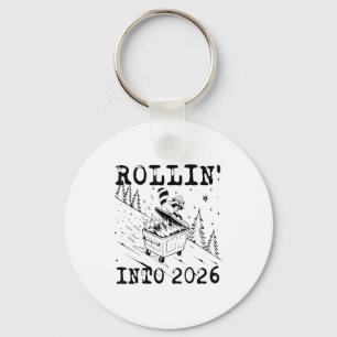 Rollin’ Into 2026 Raccoon Dumpster Fire Funny New Keychain