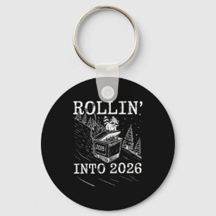 Rollin’ Into 2026 Raccoon Dumpster Fire New Year M Keychain