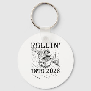 Rollin’ Into 2026 Raccoon Dumpster Fire New Year M Keychain