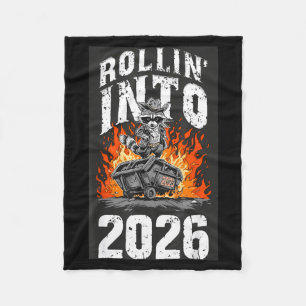 Rollin Into 2026 Raccoon Funny Dumpster Fire 2025  Fleece Blanket