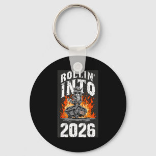 Rollin Into 2026 Raccoon Funny Dumpster Fire 2025  Keychain