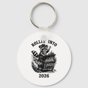 Rollin Into 2026 Raccoon Funny Dumpster Fire 2025  Keychain