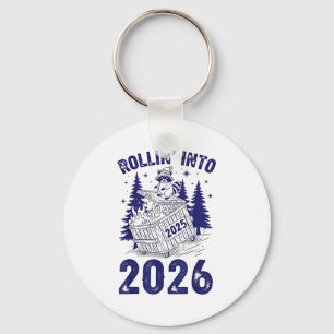 Rollin Into 2026 Raccoon Funny Dumpster Fire 2025 Keychain