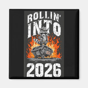 Rollin Into 2026 Raccoon Funny Dumpster Fire 2025  Magnet