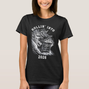 Rollin Into 2026 Raccoon Funny Dumpster Fire 2025  T-Shirt