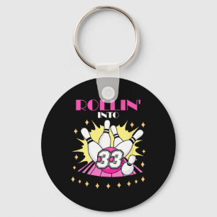 Rollin Into 33 Bowling Birthday Party 33. Woman Me Keychain