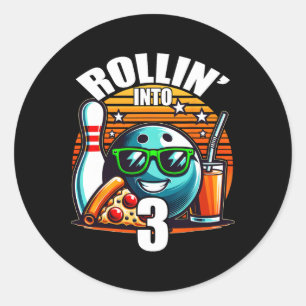 Rollin Into 3 Bowling Birthday Party 3rd Birthday  Classic Round Sticker