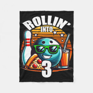 Rollin Into 3 Bowling Birthday Party 3rd Birthday Fleece Blanket