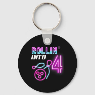 Rollin' Into 4 Birthday Party Bowling Bday Party Keychain