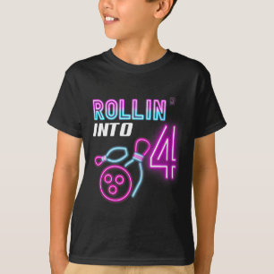Rollin' Into 4 Birthday Party Bowling Bday Party T-Shirt
