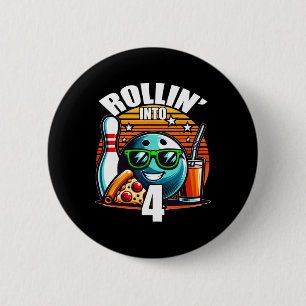 Rollin Into 4 Bowling Birthday Party 4th Birthday 2 Inch Round Button