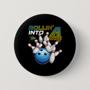 Rollin Into 4 Retro Bowling Birthday Party 4th Bir 2 Inch Round Button