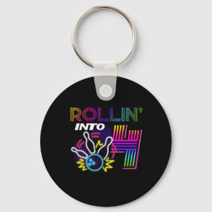 Rollin Into 4 Year Old Birthday Bowling Party 4th Keychain