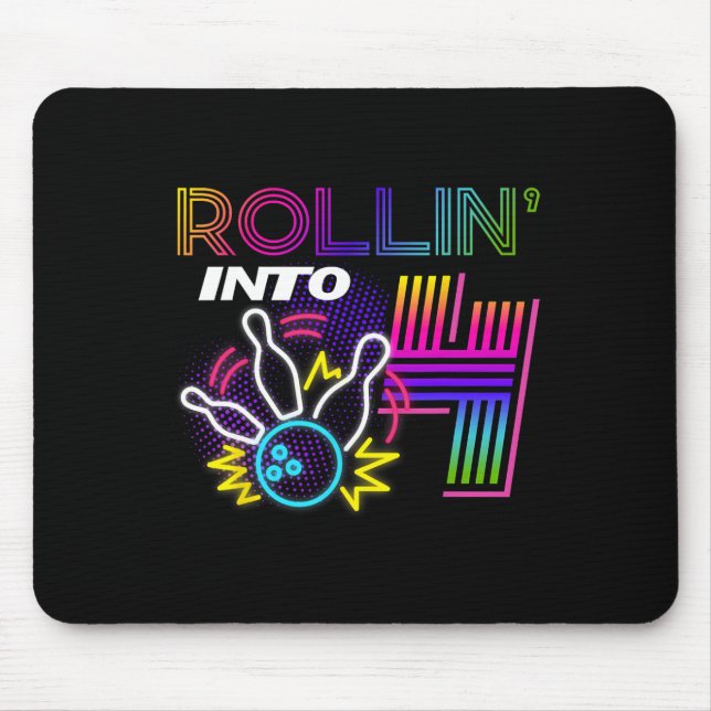 Rollin Into 4 Year Old Birthday Bowling Party 4th  Mouse Pad (Front)