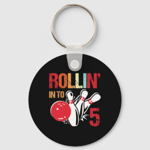 Rollin Into 5 Bowling Birthday Party 5th Birthday  Keychain