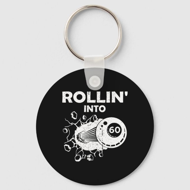 Rollin Into 60 Billiards 60th Birthday Flaming Bil Keychain (Front)