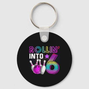 Rollin Into 6 Bowling Birthday Party 6th Birthday Keychain