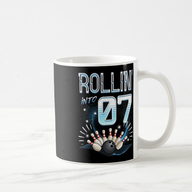 Rollin' Into 7 Bowling Birthday 7th Bowler Bday Pa Coffee Mug (Right)