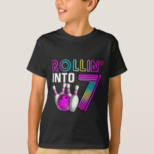 Rollin Into 7 Bowling Birthday Party 7th Birthday  T-Shirt