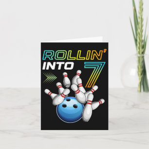 Rollin Into 7 Retro Bowling Birthday Party 7th Bir Card
