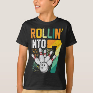 Rollin Into 7 Retro Bowling Birthday Party 7th Bir T-Shirt