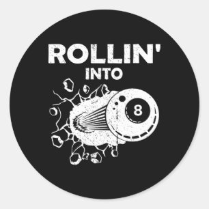 Rollin Into 8 Billiards 8th Birthday Flaming Billi Classic Round Sticker