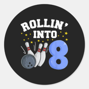 Rollin’ Into 8 Birthday Boy Bowling 8th Birthday P Classic Round Sticker