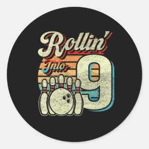 Rollin Into 9 Bowling Birthday Party 9th Birthday  Classic Round Sticker