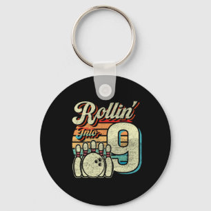 Rollin Into 9 Bowling Birthday Party 9th Birthday Keychain