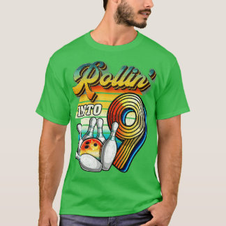 Rollin into 9 Bowling Birthday Party 9th Birthday T-Shirt
