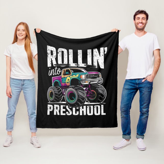 Rollin' Into Preschool Monster Truck Back to Schoo Fleece Blanket (In Situ)