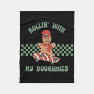 Rollin With My Doughmies Retro Gingerbread Man Ska Fleece Blanket