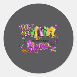 Rollin With My Krewe Mardi Gras For Men Women Boys Classic Round Sticker