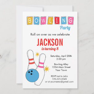 Rolling Bowling Ball Birthday Invitation 