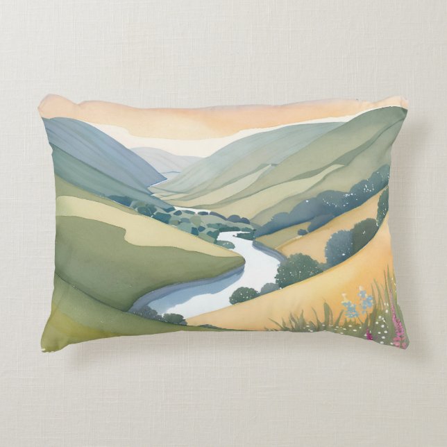 Rolling Hills Landscape | Watercolor Beautiful Accent Pillow (Front)