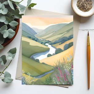 Rolling Hills Landscape Watercolor Beautiful Postcard